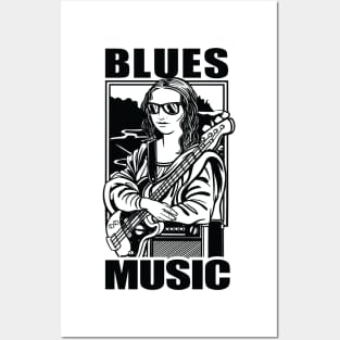 Blues Music - Mona Lisa with Guitar and Amplifier Posters and Art